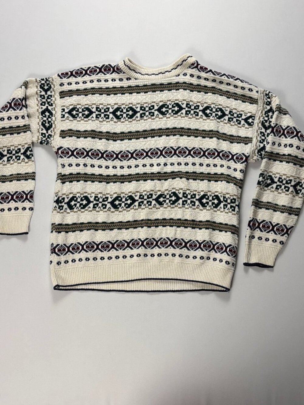 Vintage Knightsbridge Mens Sweater Fair Isle Ivory Sz M USA Hand Framed Cosby